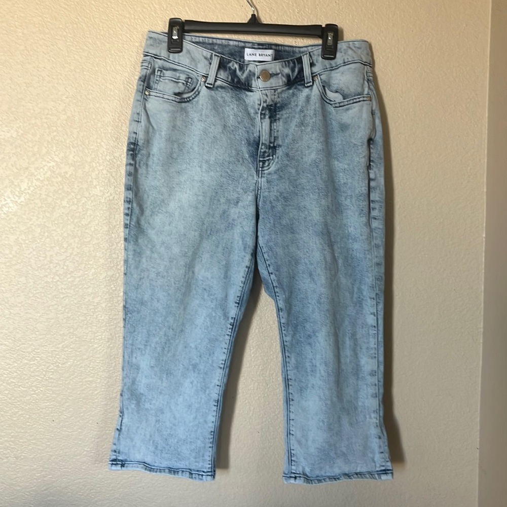 Lane Bryant High Rise Girlfriend Straight Crop Jeans Size 14 Bleached Acid Wash